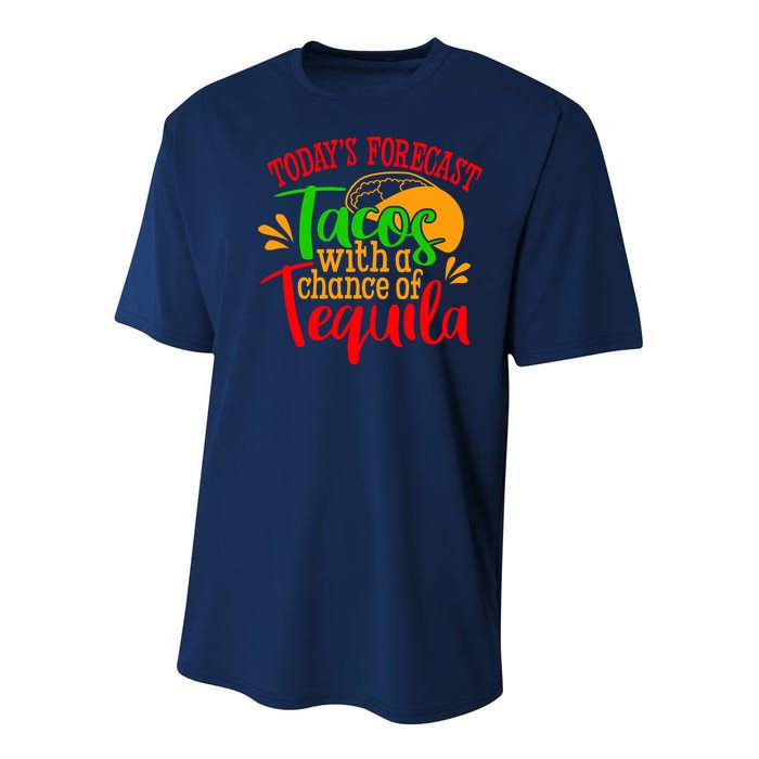 Today's Forecast Tacos With A Chance Of Tequila Funny Taco Youth Performance Sprint T-Shirt
