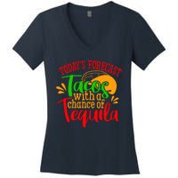 Today's Forecast Tacos With A Chance Of Tequila Funny Taco Women's V-Neck T-Shirt