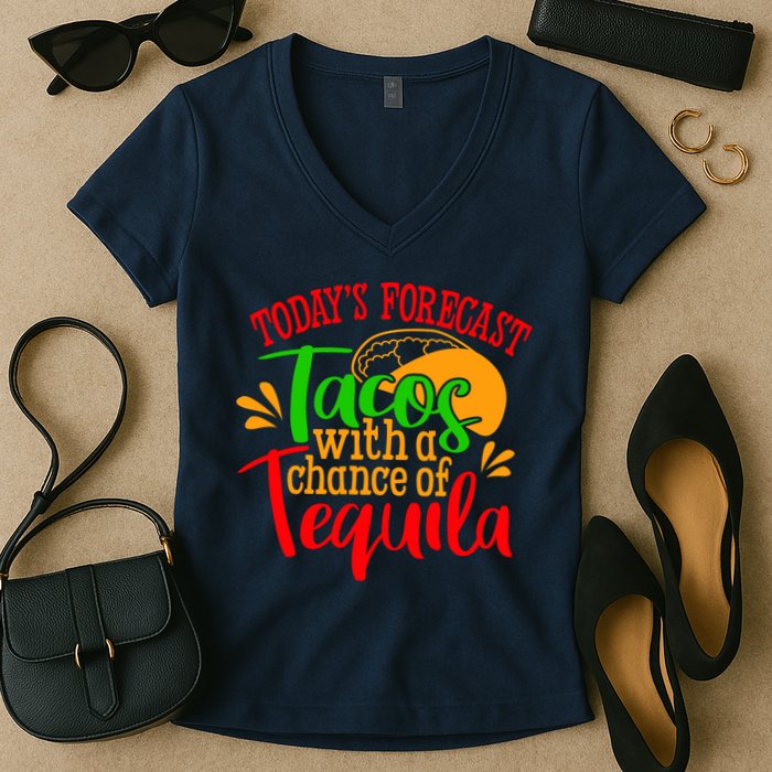 Today's Forecast Tacos With A Chance Of Tequila Funny Taco Women's V-Neck T-Shirt