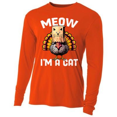 Thanksgiving Funny Turkey Fake Cat Disguise Fall Holiday Cooling Performance Long Sleeve Crew