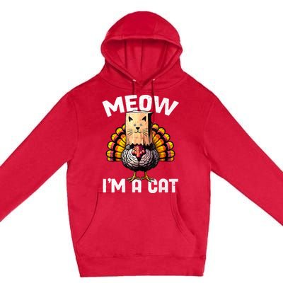 Thanksgiving Funny Turkey Fake Cat Disguise Fall Holiday Premium Pullover Hoodie