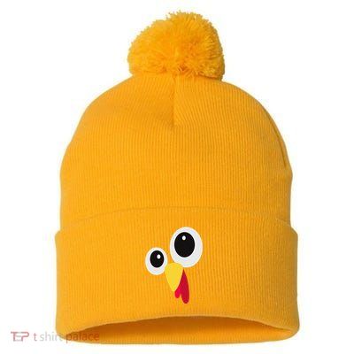 Thanksgiving Funny Turkey Face Matching Costume Pom Pom 12in Knit Beanie