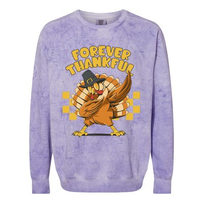 Thanksgiving Forever Thankful Dabbing Vintage Turkey Funny Gift Colorblast Crewneck Sweatshirt