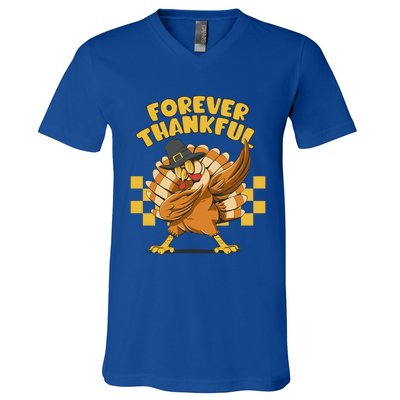 Thanksgiving Forever Thankful Dabbing Vintage Turkey Funny Gift V-Neck T-Shirt