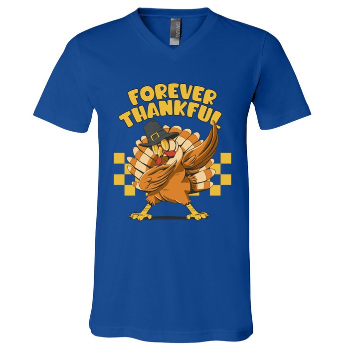 Thanksgiving Forever Thankful Dabbing Vintage Turkey Funny Gift V-Neck T-Shirt