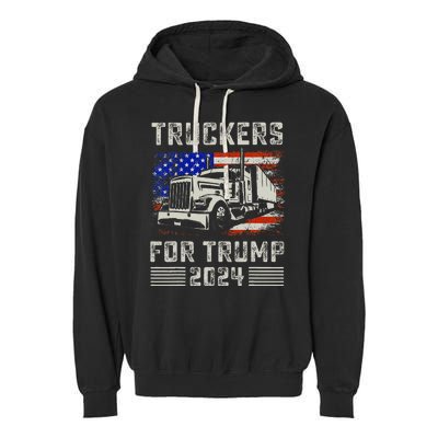 Truckers For Trump American Flag Trump 2024 Vintage Garment-Dyed Fleece Hoodie