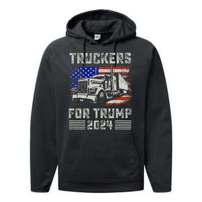 Truckers For Trump American Flag Trump 2024 Vintage Performance Fleece Hoodie