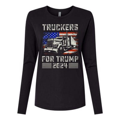 Truckers For Trump American Flag Trump 2024 Vintage Womens Cotton Relaxed Long Sleeve T-Shirt