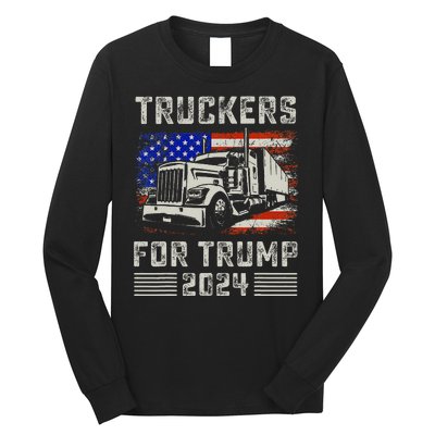 Truckers For Trump American Flag Trump 2024 Vintage Long Sleeve Shirt