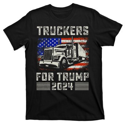 Truckers For Trump American Flag Trump 2024 Vintage T-Shirt