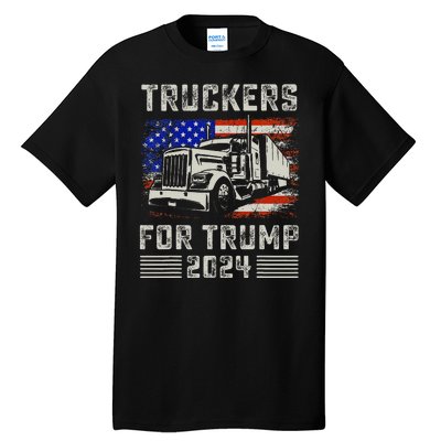 Truckers For Trump American Flag Trump 2024 Vintage Tall T-Shirt