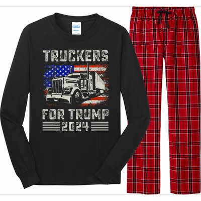 Truckers For Trump American Flag Trump 2024 Vintage Long Sleeve Pajama Set