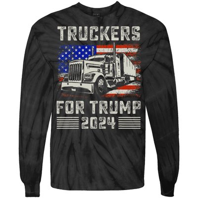 Truckers For Trump American Flag Trump 2024 Vintage Tie-Dye Long Sleeve Shirt