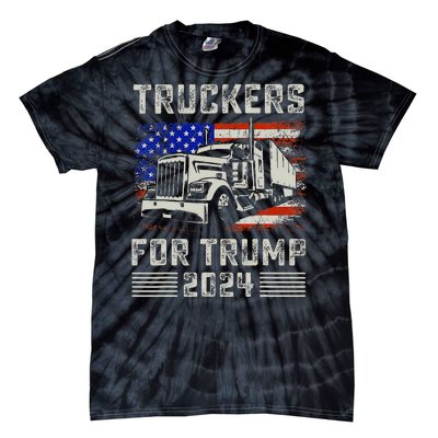 Truckers For Trump American Flag Trump 2024 Vintage Tie-Dye T-Shirt