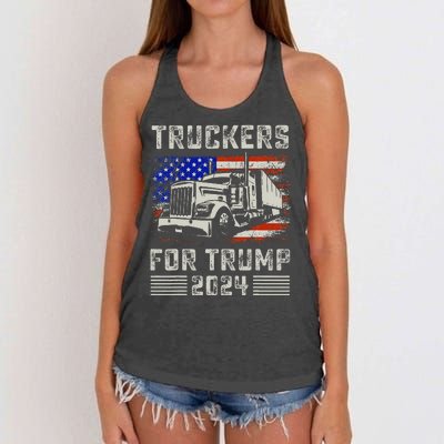 Truckers For Trump American Flag Trump 2024 Vintage Women's Knotted Racerback Tank