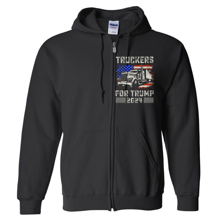 Truckers For Trump American Flag Trump 2024 Vintage Full Zip Hoodie