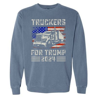 Truckers For Trump American Flag Trump 2024 Vintage Garment-Dyed Sweatshirt