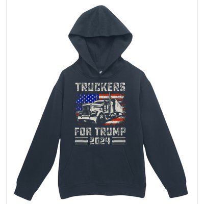 Truckers For Trump American Flag Trump 2024 Vintage Urban Pullover Hoodie