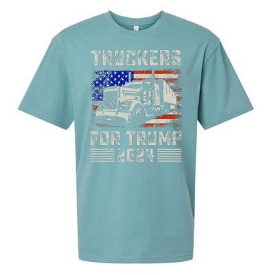 Truckers For Trump American Flag Trump 2024 Vintage Sueded Cloud Jersey T-Shirt