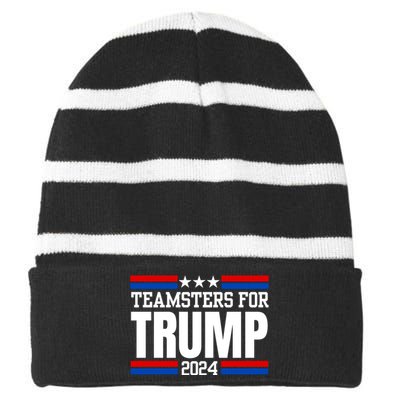 Teamsters For Trump 2024 Keep America Great Striped Beanie with Solid Band