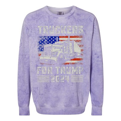 Truckers For Trump American Flag Trump 2024 Vintage Colorblast Crewneck Sweatshirt