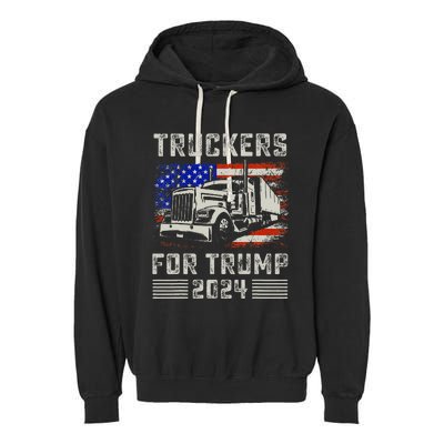 Truckers For Trump American Flag Trump 2024 Vintage Garment-Dyed Fleece Hoodie