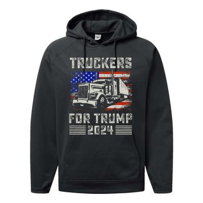 Truckers For Trump American Flag Trump 2024 Vintage Performance Fleece Hoodie