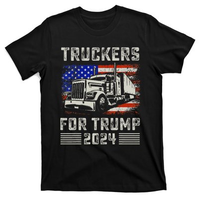 Truckers For Trump American Flag Trump 2024 Vintage T-Shirt