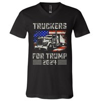 Truckers For Trump American Flag Trump 2024 Vintage V-Neck T-Shirt