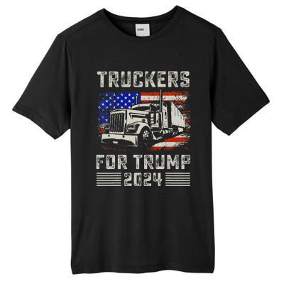 Truckers For Trump American Flag Trump 2024 Vintage Tall Fusion ChromaSoft Performance T-Shirt