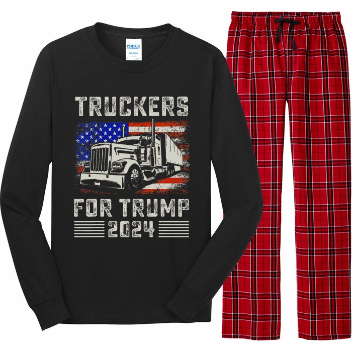 Truckers For Trump American Flag Trump 2024 Vintage Long Sleeve Pajama Set