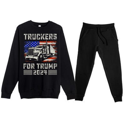 Truckers For Trump American Flag Trump 2024 Vintage Premium Crewneck Sweatsuit Set