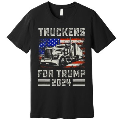 Truckers For Trump American Flag Trump 2024 Vintage Premium T-Shirt