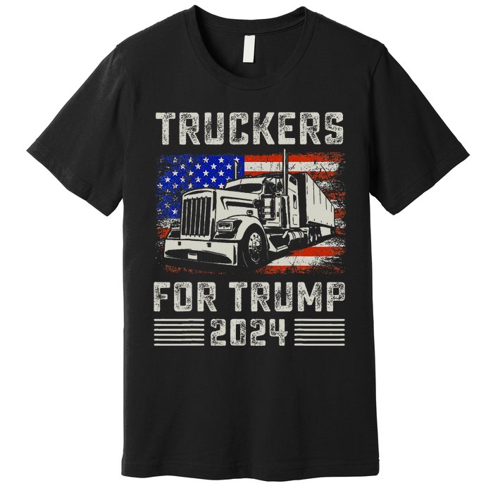 Truckers For Trump American Flag Trump 2024 Vintage Premium T-Shirt