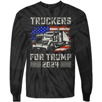 Truckers For Trump American Flag Trump 2024 Vintage Tie-Dye Long Sleeve Shirt