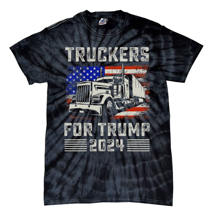 Truckers For Trump American Flag Trump 2024 Vintage Tie-Dye T-Shirt