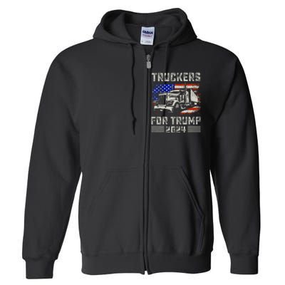 Truckers For Trump American Flag Trump 2024 Vintage Full Zip Hoodie