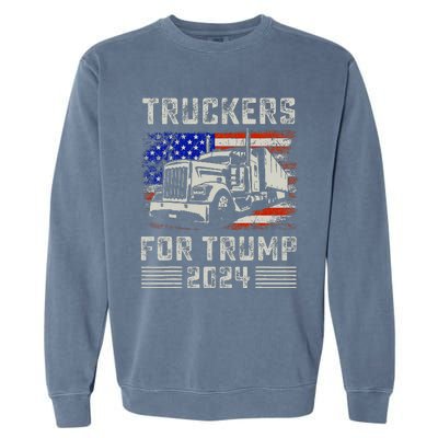 Truckers For Trump American Flag Trump 2024 Vintage Garment-Dyed Sweatshirt