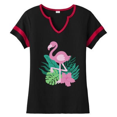 Tropical Flamingo Ladies Halftime Notch Neck Tee