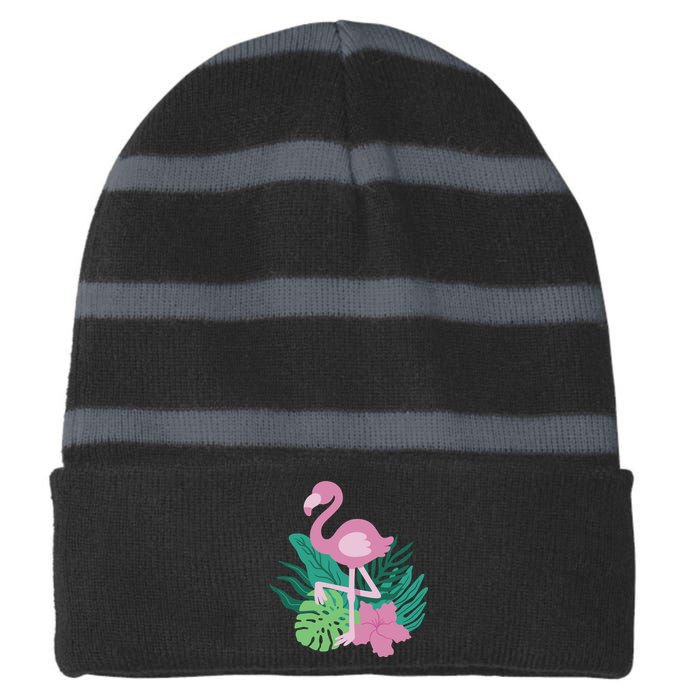 Tropical Flamingo Striped Beanie with Solid Band