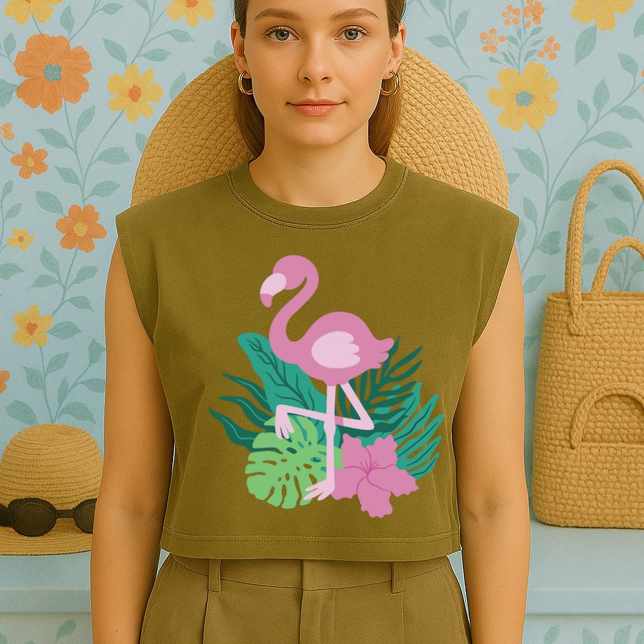 Tropical Flamingo Garment-Dyed Women's Muscle Tee