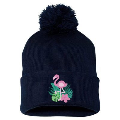 Tropical Flamingo Pom Pom 12in Knit Beanie