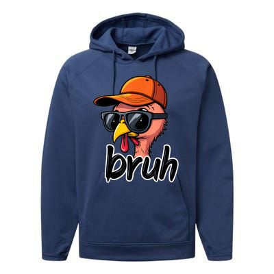 Turkey Face Thanksgiving Bruh Performance Fleece Hoodie