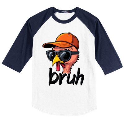 Turkey Face Thanksgiving Bruh Baseball Sleeve Shirt