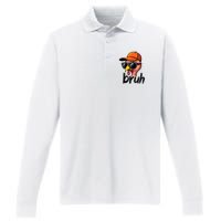 Turkey Face Thanksgiving Bruh Performance Long Sleeve Polo