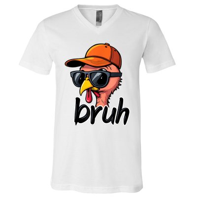 Turkey Face Thanksgiving Bruh V-Neck T-Shirt