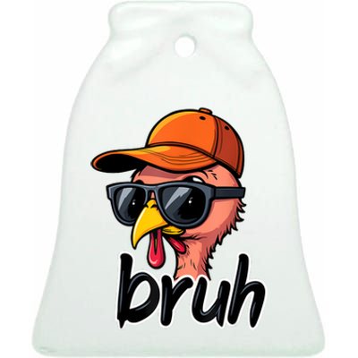 Turkey Face Thanksgiving Bruh Ceramic Bell Ornament