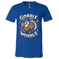 Thanksgiving Funny Turkey Gobble Till You Wobble Gift V-Neck T-Shirt