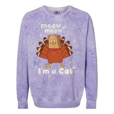 Thanksgiving Funny Turkey Fake Cat Retro Colorblast Crewneck Sweatshirt