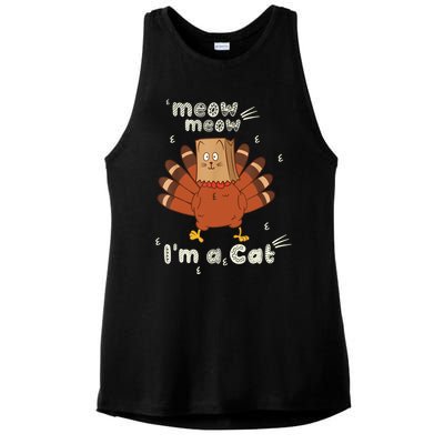 Thanksgiving Funny Turkey Fake Cat Retro Ladies PosiCharge Tri-Blend Wicking Tank